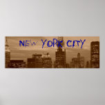 Pop Art Sepia New York City Panoramic Poster<br><div class="desc">New York City Skyscrapers at Night - NYC Skscrapers Photo Picture - Brooklyn Bridge,  Manhattan Financial District at Blue Night Pop Art Style Digital Photo Image</div>