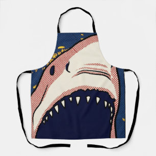 Pop Art Shark Jaw Halftone Comic Panel Apron