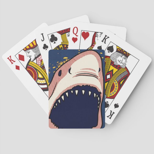 Pop Art Shark Jaw Halftone Comic Panel Playing Cards (Back)