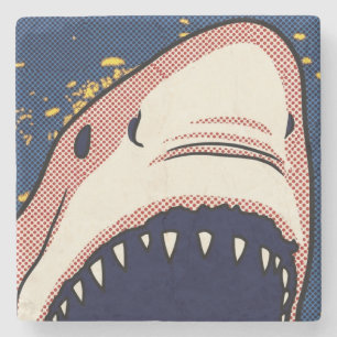 Pop Art Shark Jaw Halftone Comic Panel Stone Coaster