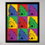Pop Art Shark Poster<br><div class="desc">"Pop Art Shark" art graphic designed by bCreative shows an iconic shark head in a nine panel pop art piece! This makes a great gift for family, friends, or a treat for yourself! This funny graphic is a great addition to anyone's style. bCreative is a leading creator and licensor of...</div>