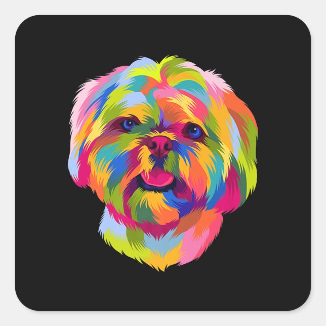 Pop Art Shih Tzu Cute Puppy Owner Square Sticker (Front)