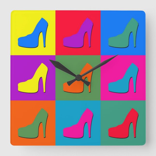 Pop art shoes square wall clock (Front)
