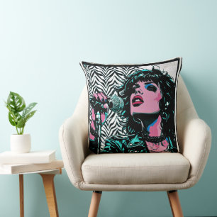 Pop Art Singer Teal Pink Musicians Music Lovers Cushion