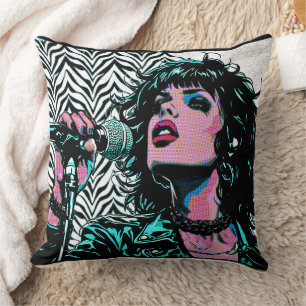 Pop Art Singer Teal Pink Musicians Music Lovers Cushion