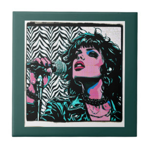 Pop Art Singer Teal Pink Musicians Music Lovers Tile