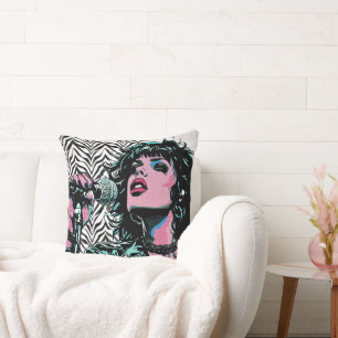 Pop Art Singer Teal Pink Punk Rocker Music Lovers Cushion