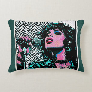Pop Art Singer Teal Pink Punk Rocker Music Lovers Decorative Cushion