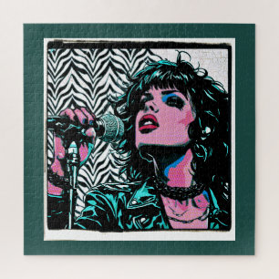 Pop Art Singer Teal Pink Punk Rocker Music Lovers Jigsaw Puzzle