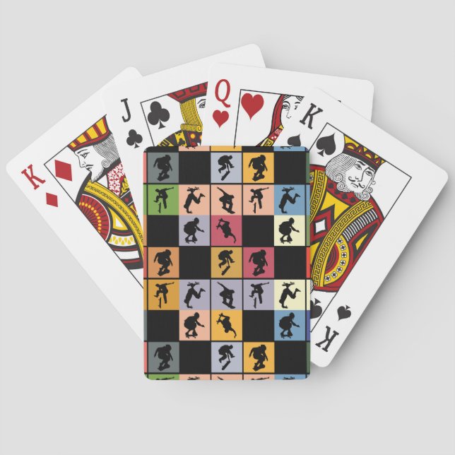Pop Art Skateboarders Collage Playing Cards (Back)