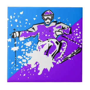 Pop-art Skiing Purple Blue Diagonal Accent Tile