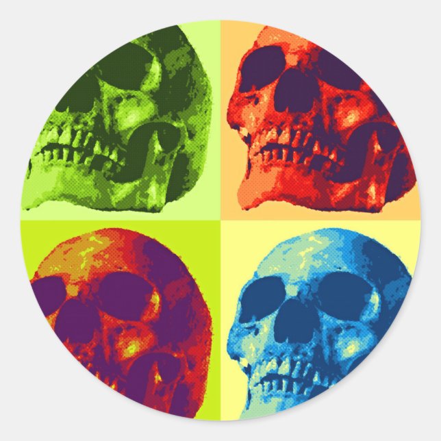 Pop Art Skull Classic Round Sticker (Front)