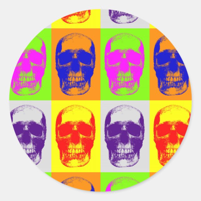 Pop Art Skull Classic Round Sticker (Front)