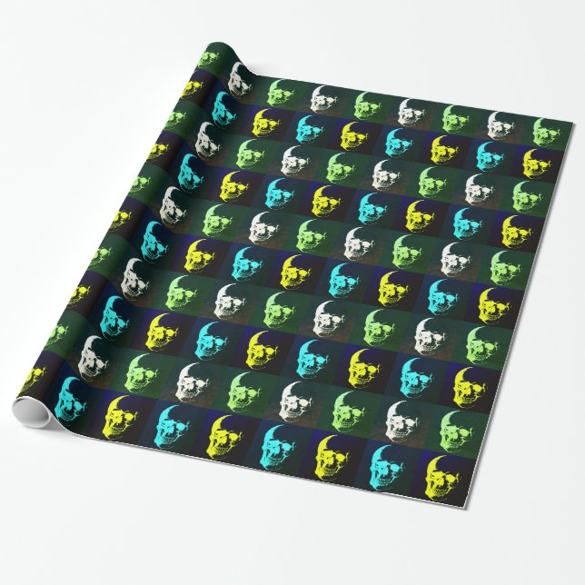 Pop Art Skull Retro Style Wrapping Paper (Unrolled)
