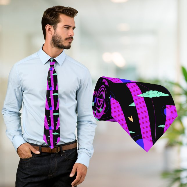 Pop Art Skyline Bright Purple Pink Stars Pattern  Tie (Creator Uploaded)