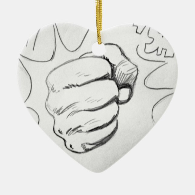 Pop Art Smash Punch Pencil Sketch Ceramic Tree Decoration (Front)