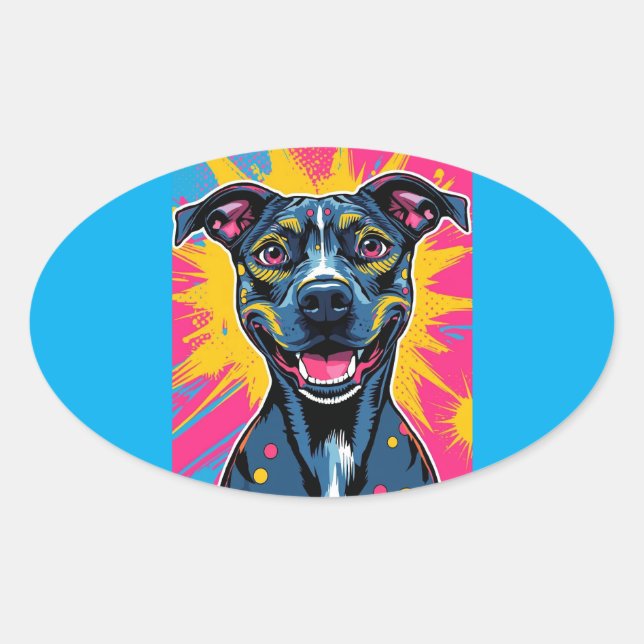 Pop Art Smile – The Power of a Happy Dog Oval Sticker (Front)