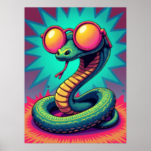 Pop Art Snake with Retro Rainbow Glasses Poster