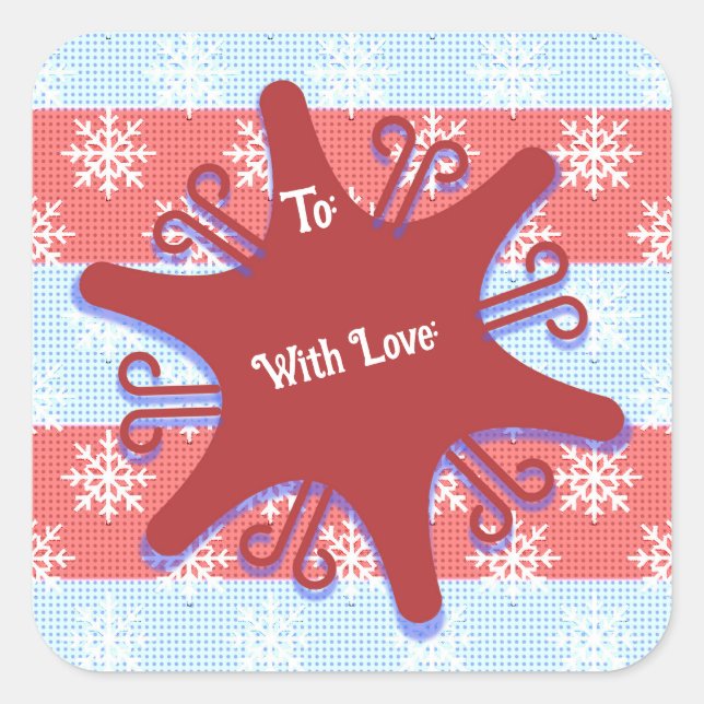 Pop Art Snowflake Christmas Holiday To From Square Sticker (Front)