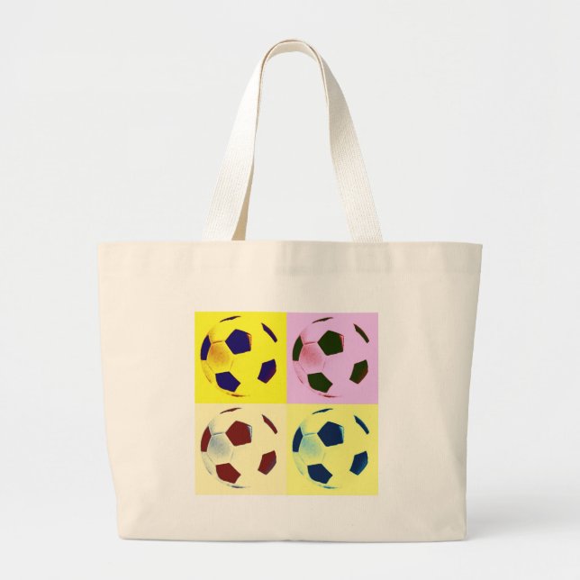 Pop Art Soccer Balls Large Tote Bag (Front)