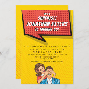Pop Art Speech Bubble Surprise Birthday Party Invitation