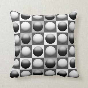 Pop Art Spheres, Black, White and Grey / Grey Cushion