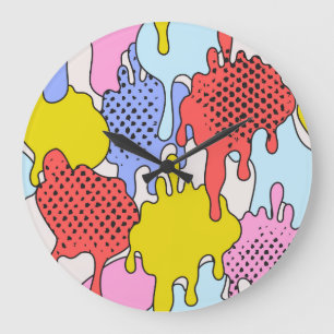 Pop Art Splatter: Comic Drama Large Clock