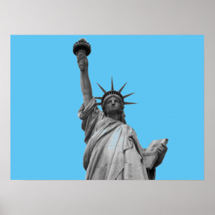 Pop Art Statue of Liberty Blue Greyscale New York Poster