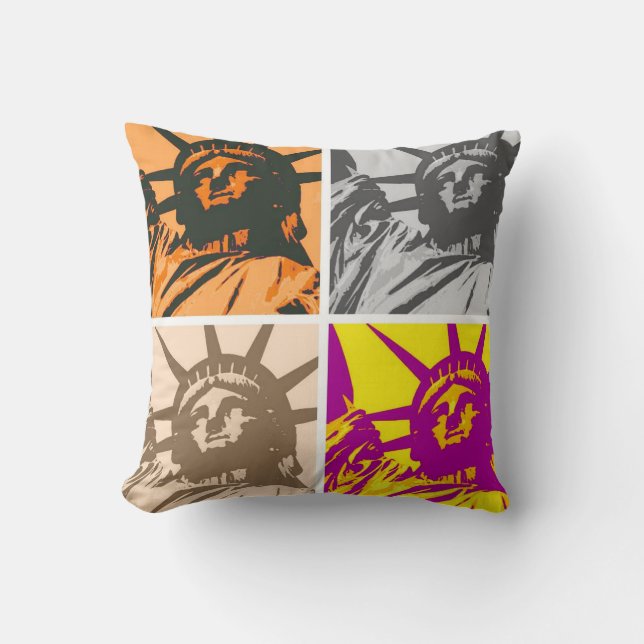 Pop Art Statue of Liberty Four Colours Cushion (Front)