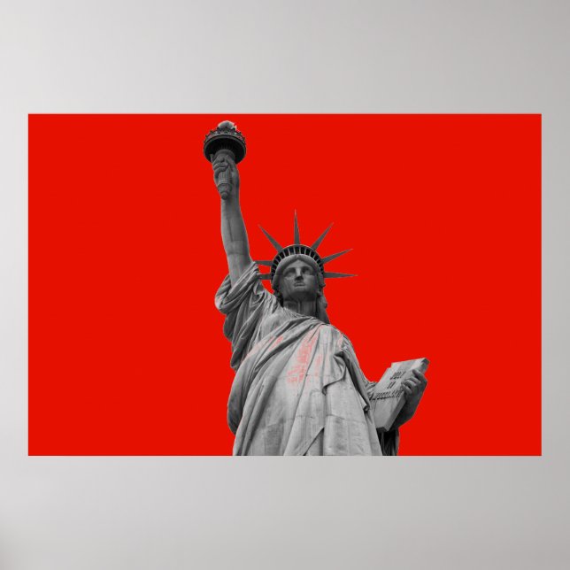 Pop Art Statue of Liberty Red Greyscale New York Poster (Front)