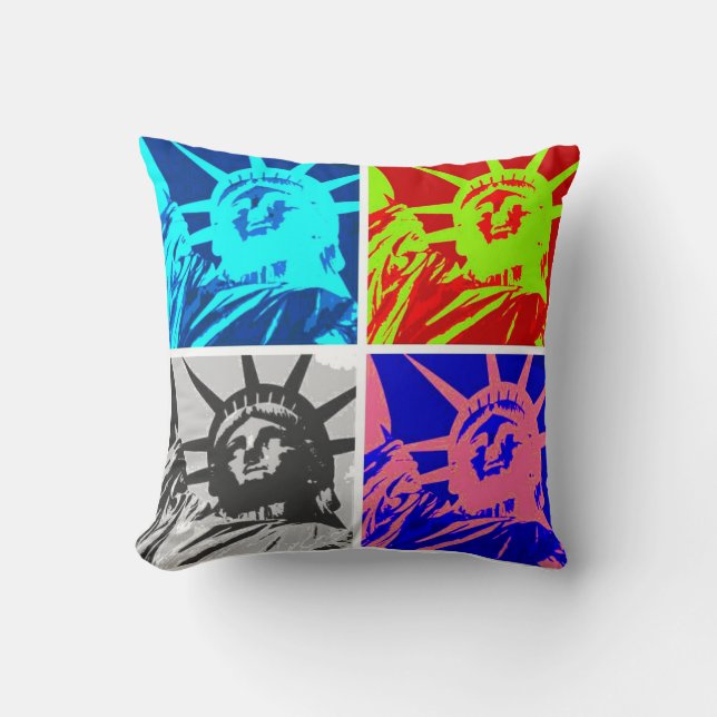 Pop Art Statue of Liberty Throw Pillow (Front)