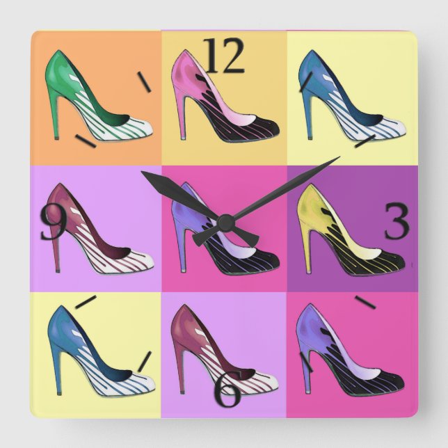 Pop Art Stiletto Pumps / Shoes / High Heels Square Wall Clock (Front)