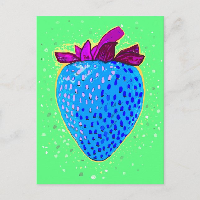 Pop Art Strawberry Blue Postcard (Front)