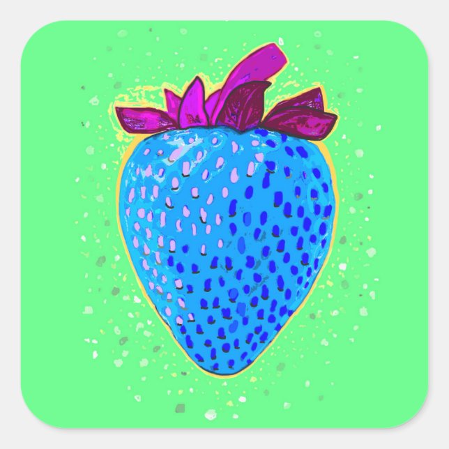 Pop Art Strawberry Blue Square Sticker (Front)