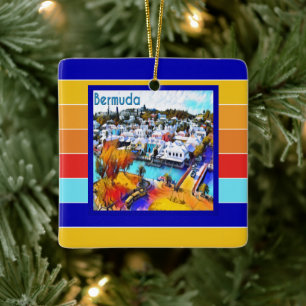 Pop Art Stripes Bermuda  Ceramic Ornament