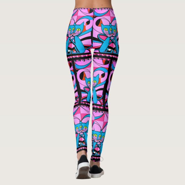 Pop Art Style Cats, Art Print, Maximalist Décor Leggings (Back)