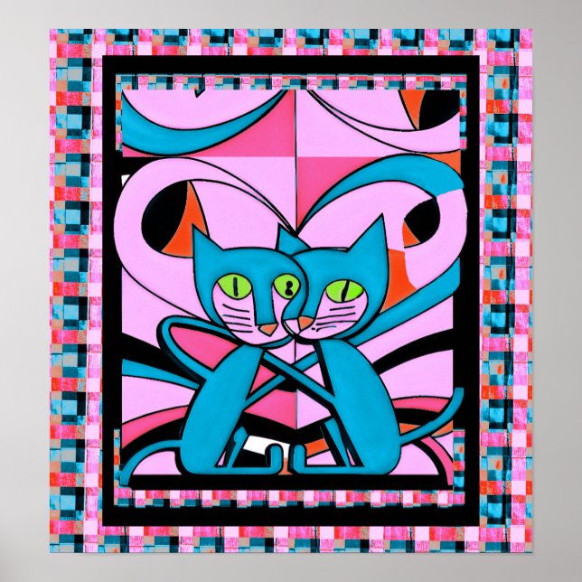 Pop Art Style Cats, Art Print, Maximalist Décor Poster (Front)