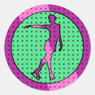 Pop Art Style Female Ice Skater Classic Round Sticker