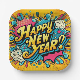 Pop Art Style Happy New Year Paper Plate