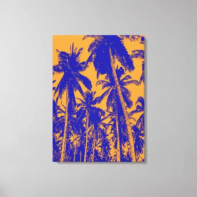 Pop-Art Style Palm Trees in Blue and Orange Canvas Print (Front)