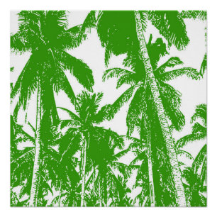 Pop-Art Style Tropical Palm Trees in Green & White Poster