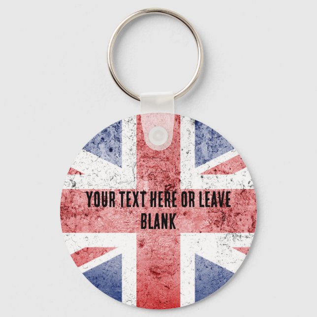 Pop-art style Union Jack design. Customise text Key Ring (Front)