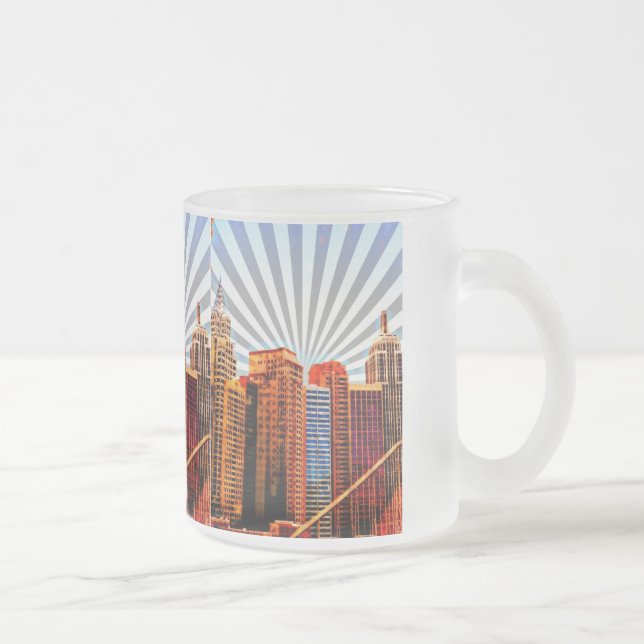 Pop Art Sunrise Skyline Frosted Glass Coffee Mug (Right)