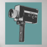 Pop Art Super 8 Movie Camera Poster<br><div class="desc">Back in the 1950s and 1960s, the super 8 movie camera produced home movies for families everywhere. The Super 8 Movie Camera design has been given a pop art treatment and is in the colors of grey and black. If you are a movie buff or love making movies and videos...</div>