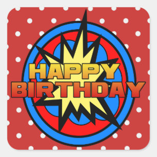 Pop Art Superpower Hero Happy Birthday Stickers