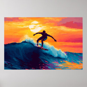 Pop Art Surfing Sunset Wall Art – Wave Riding