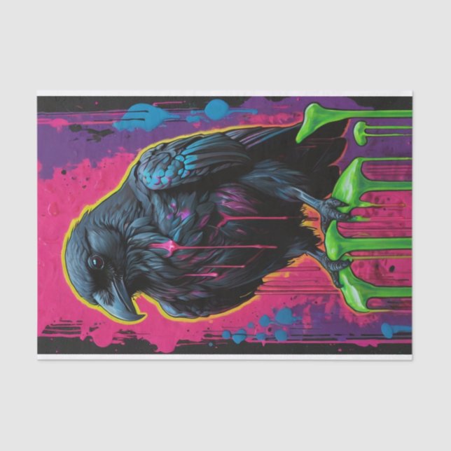 Pop Art Surrealism Black and Neon Raven Decoupage  Tissue Paper (Front)