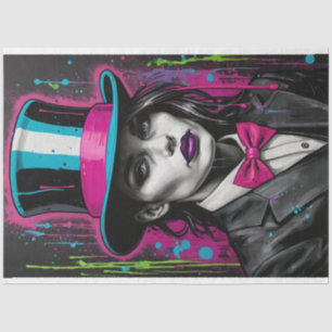 Pop Art Surrealism Woman in a Top Hat Decoupage  Tissue Paper