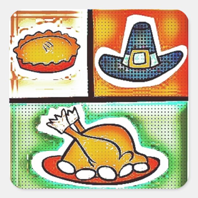 Pop Art Thanksgiving Dinner Square Sticker (Front)