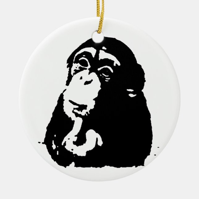 Pop Art Thinking Chimpanzee Ceramic Tree Decoration (Front)